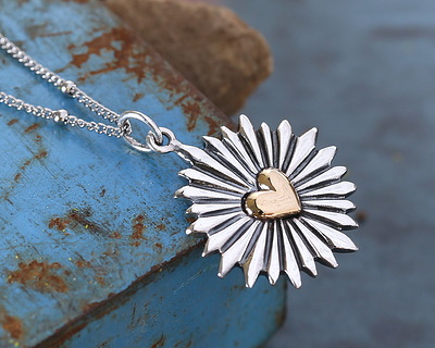 Nina Designs Large Mixed Metal Heart Pendant with Sunrays 21x27mm