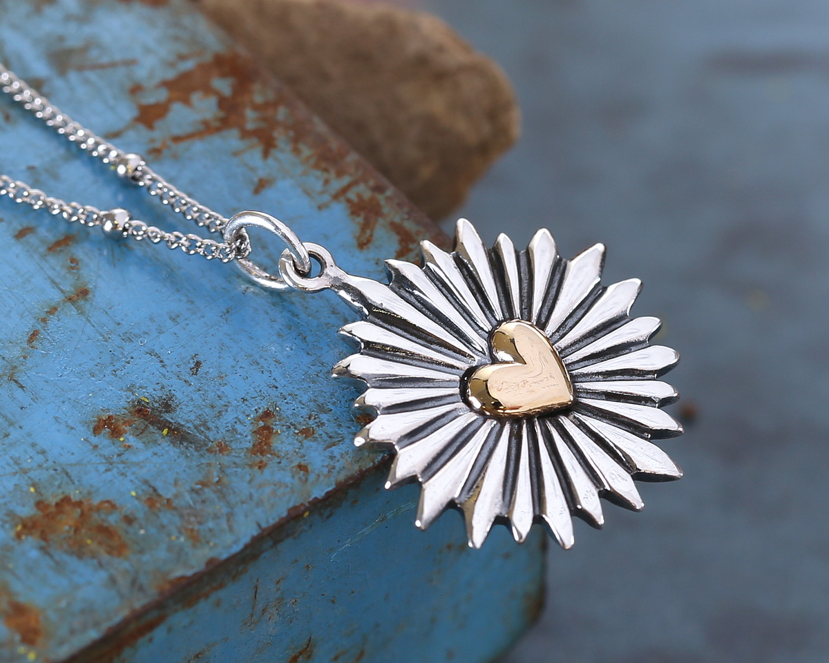 Nina Designs Large Mixed Metal Heart Pendant with Sunrays 21x27mm