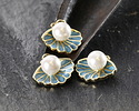 18k Gold (plated) Aqua Pearl Enamel Shell w/ Faux Pearl Focal 16x17mm