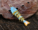 18k Gold (plated) Aqua, Mustard, & Orange Enamel Articulated Fish Focal 10.5x46mm