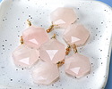 Rose Quartz w/ Gold Finish Faceted Hexagon Wire Wrapped Pendant 20x25mm