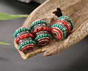 Nepalese White Brass Ropes w/ Coral & Turquoise Bands Barrel 17x13mm