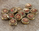 Nepalese Brass Om w/ Inlaid Coral Coin Bead 20mm
