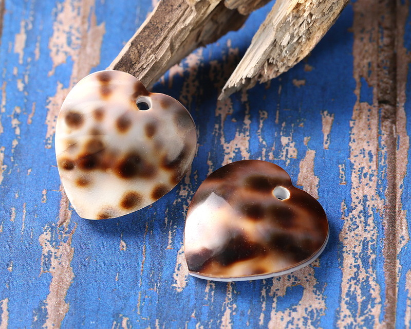 Tiger Cowrie Shell Heart Focal 20mm