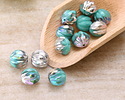 Czech Glass Turquoise AB w/ Silver Faceted Melon Round 10mm