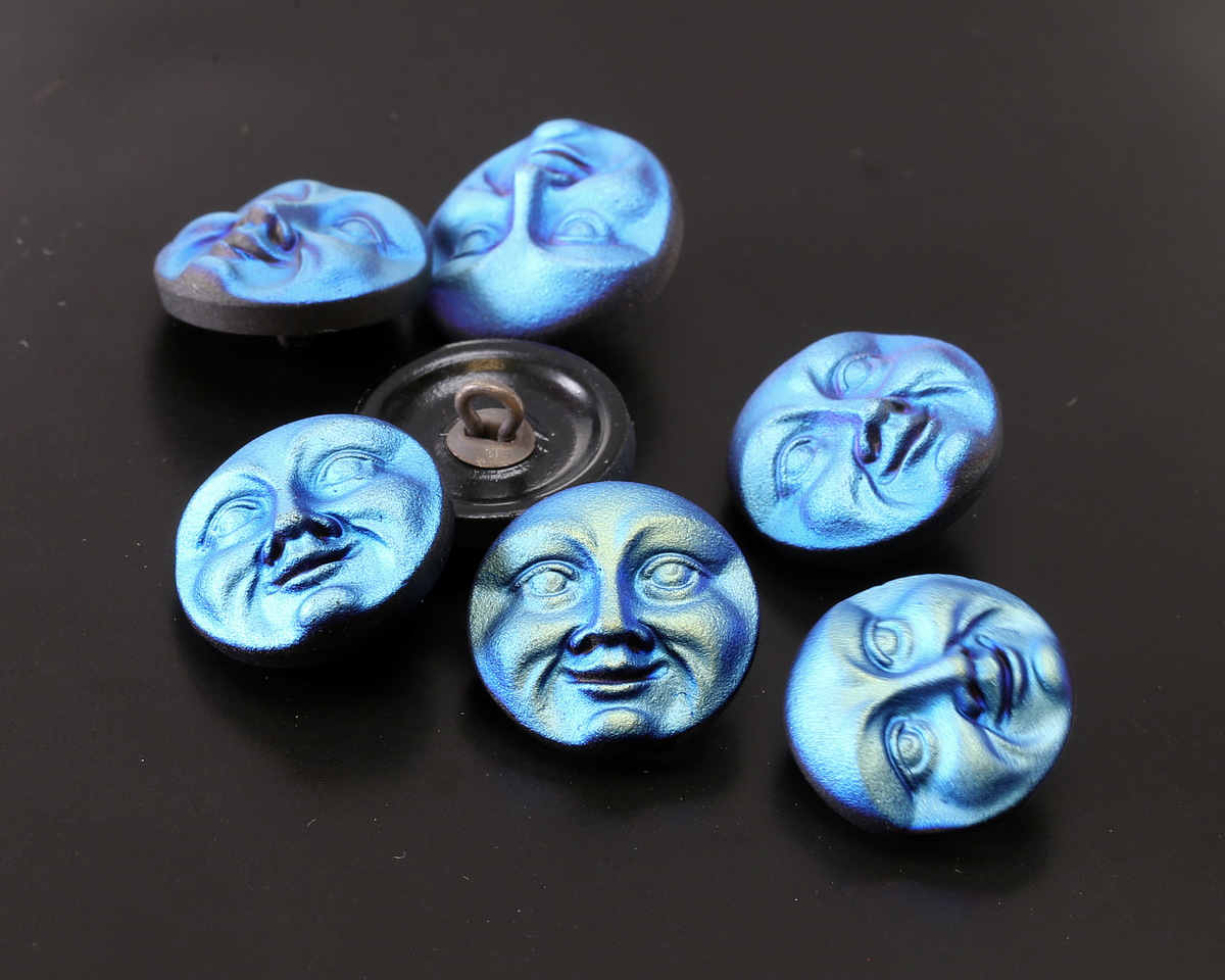 Czech Glass Matte Jet AB Moon Face Button 17mm
