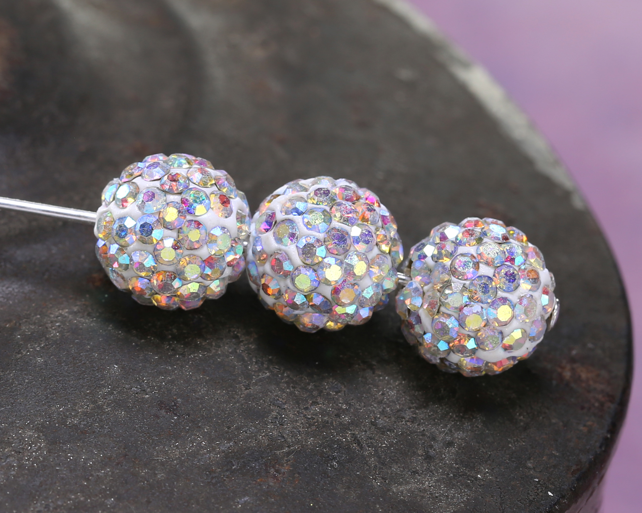 10mm Czech Crystal Rhinestone Pave Disco Ball Stud Earrings - Silver Plated - Clip-On