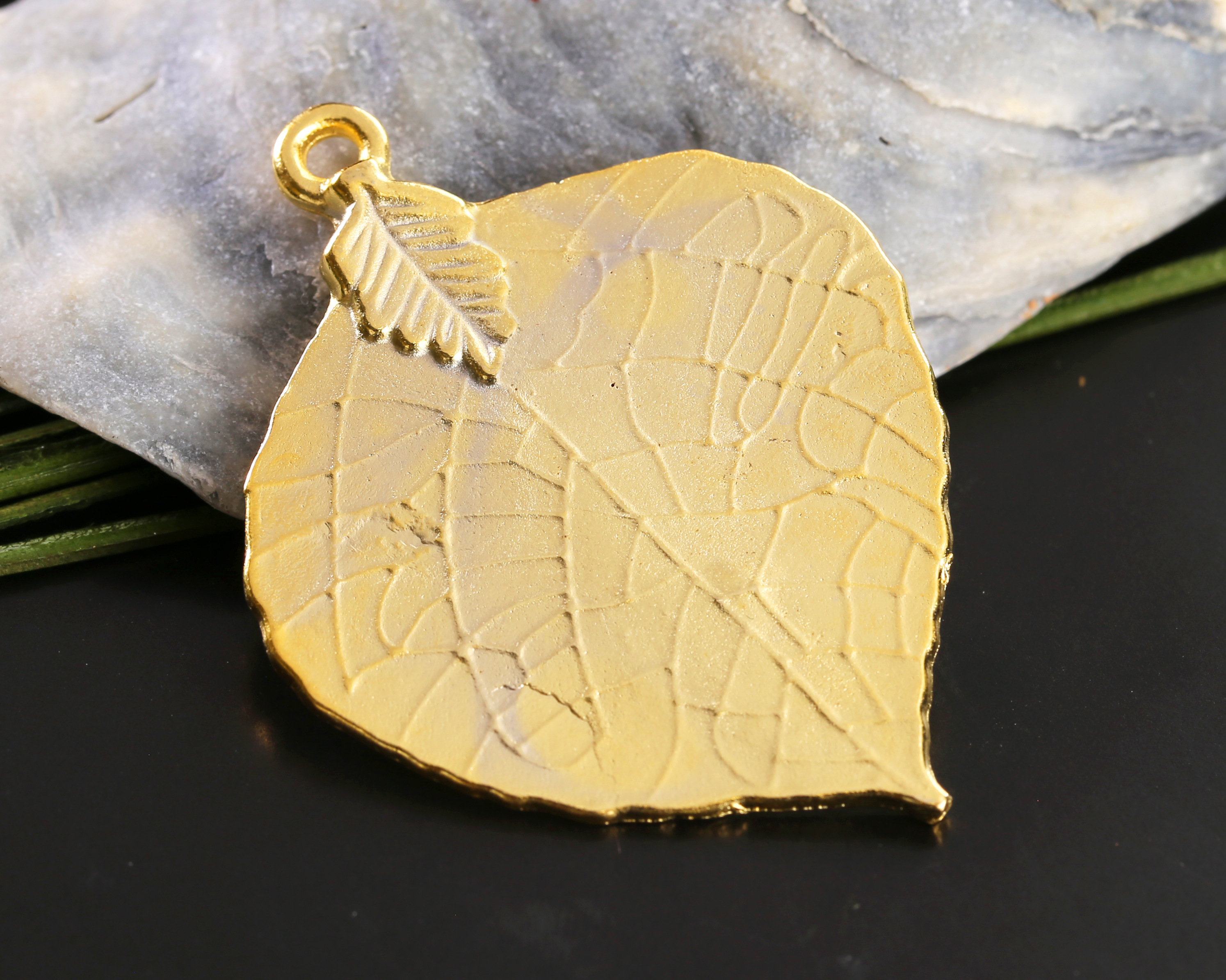 Mykonos Gold (plated) Bodhi Tree Leaf Focal 35x45mm
