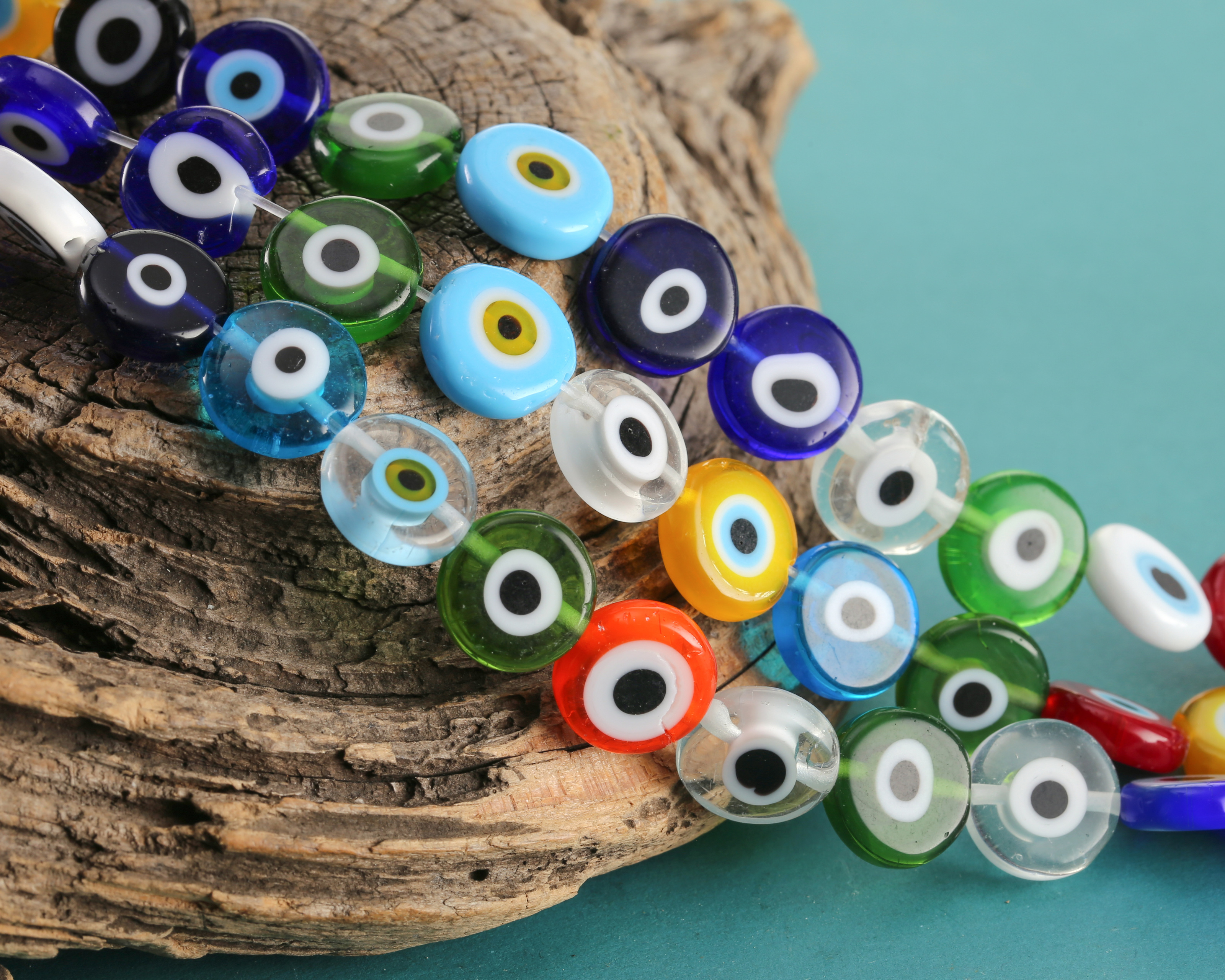 Millefiori Glass Multi-color Evil Eye Coin 11.5-12mm