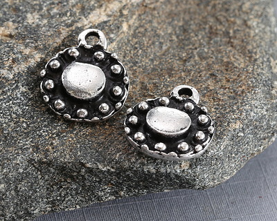 Mykonos Antique Silver (plated) Beaded Coin Drop Focal 13.5x16mm