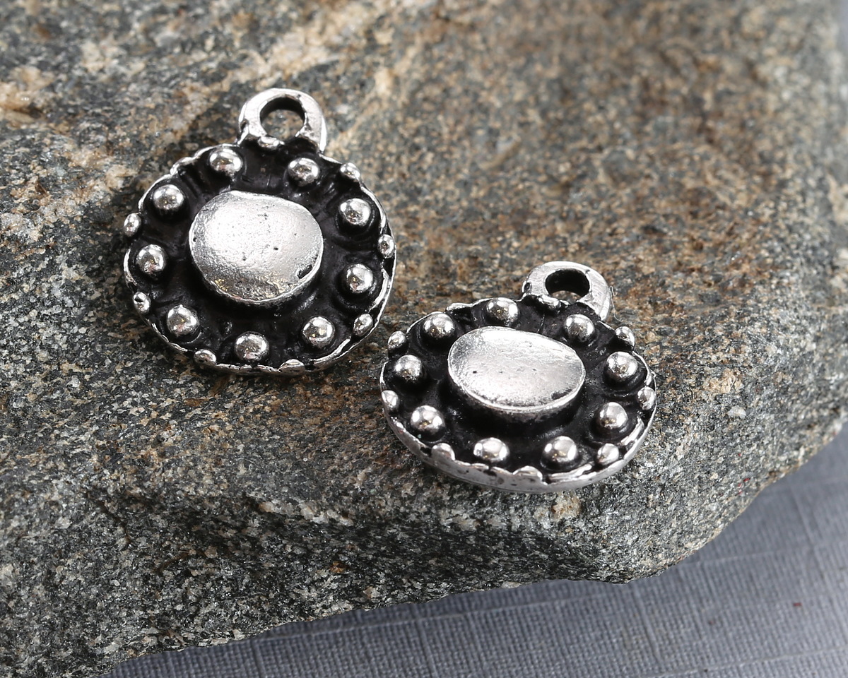 Mykonos Antique Silver (plated) Beaded Coin Drop Focal 13.5x16mm