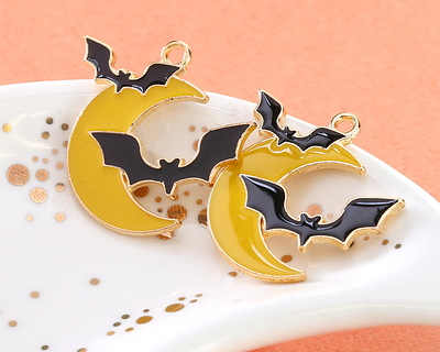 Enamel Bats Over a Crescent Moon Focal 25x25mm