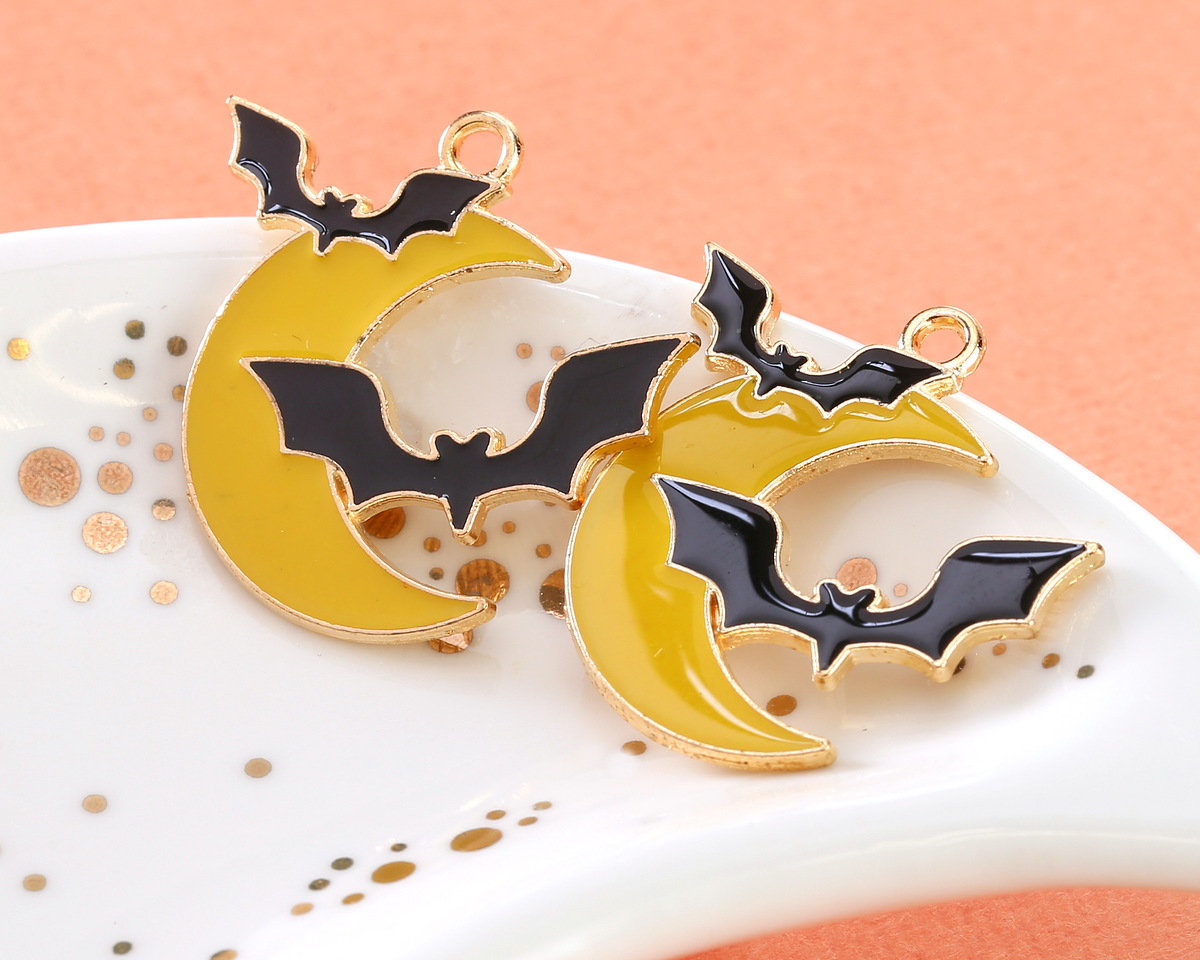 Enamel Bats Over a Crescent Moon Focal 25x25mm