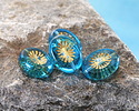 Czech Glass Aquamarine w/ Gold Oval Star Window 14x10mm