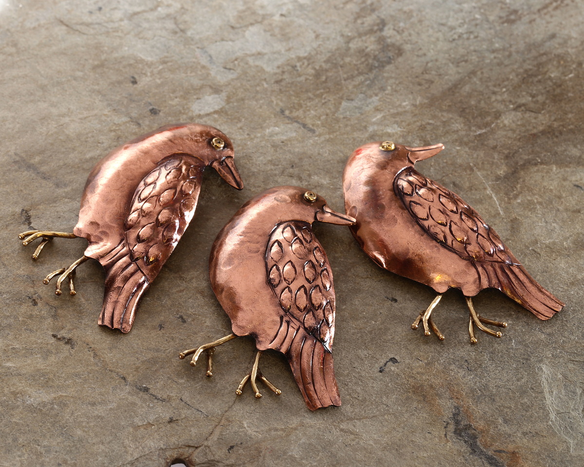 Patricia Healey Antiqued Copper & Brass Raven Pendant 34x60mm