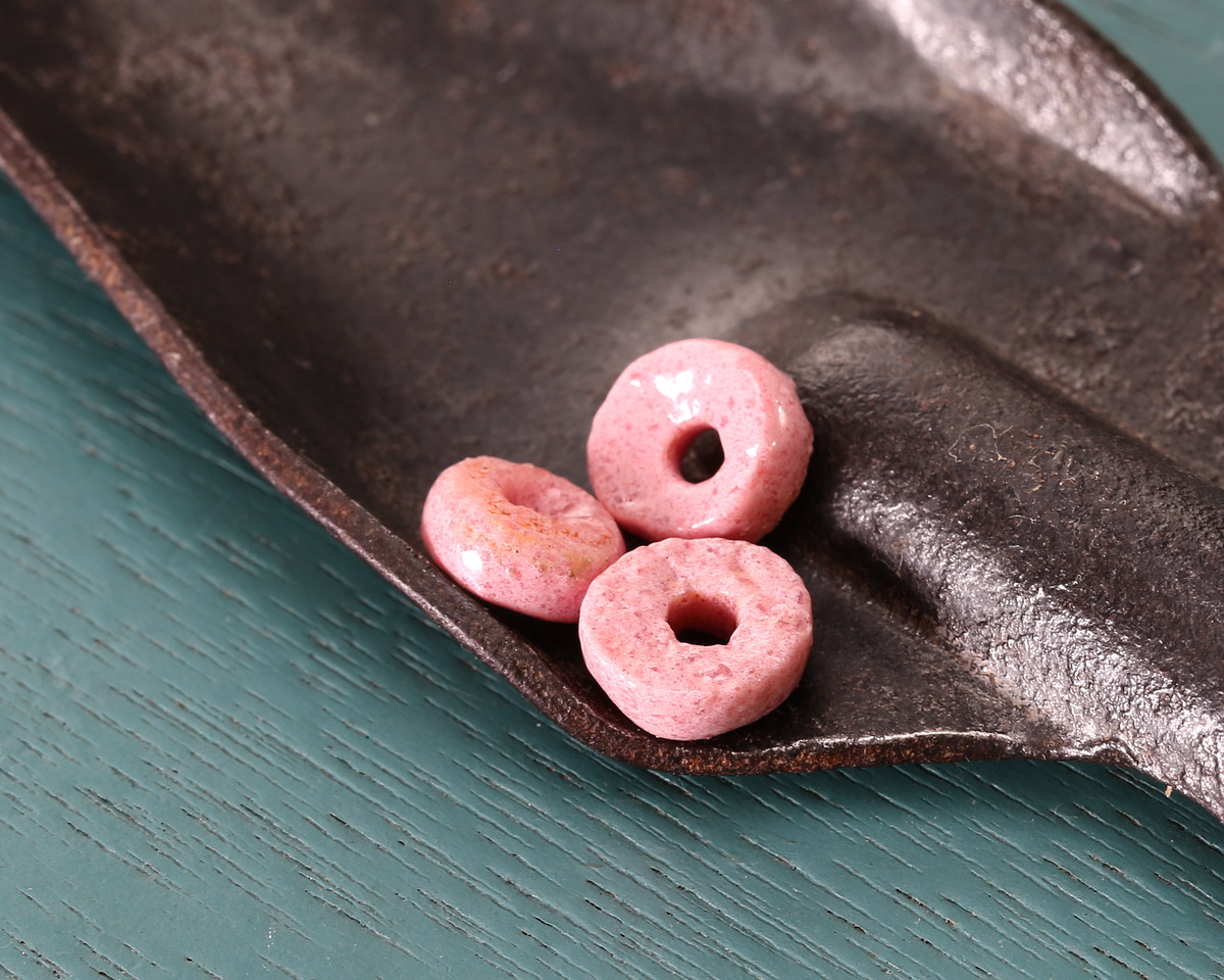 African Glass Sandcast Powder Glass (Krobo) Pink Disc 8-9mm