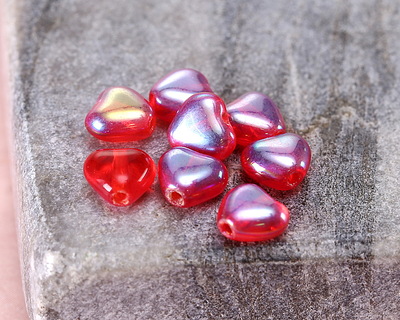Czech Glass Ruby Red AB Small Heart 5x6mm