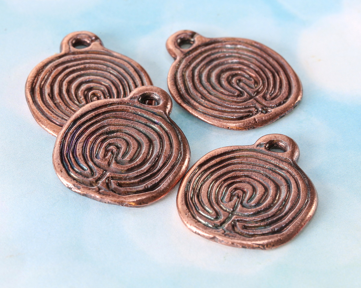 Mykonos Antique Copper (plated) Labyrinth Disc Pendant 25x31mm