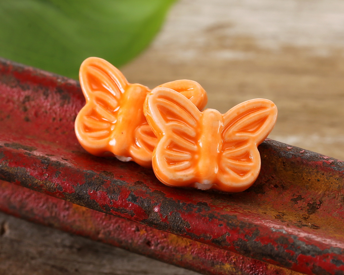 Orange Porcelain Butterfly 12x18mm