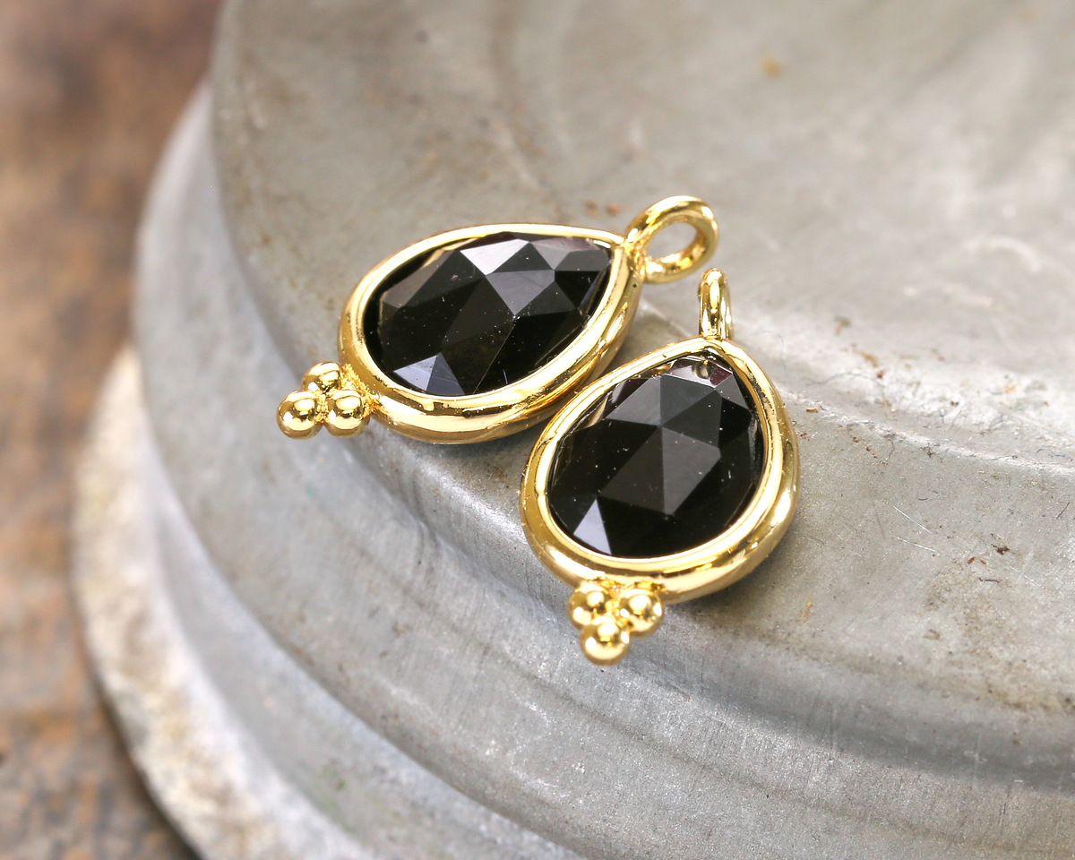 Black Obsidian w/ Gold Finish Faceted Teardrop Focal 10x12mm