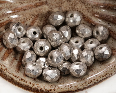 Czech Glass Antique Silver Fire Polished Rondelle 3x5mm