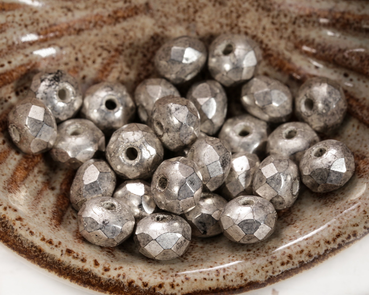 Czech Glass Antique Silver Fire Polished Rondelle 3x5mm