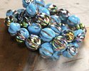 Czech Glass Blue Turquoise AB w/ Gold Faceted Melon Round 10mm