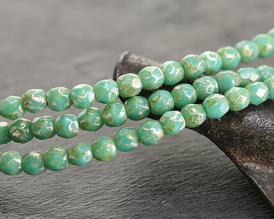 Czech Glass Green Turquoise w/ Silver Picasso Fire Polished Round 3mm