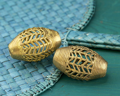 African Brass (Ghana) Large Chevron Rice 39-41x42-45mm