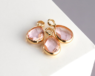 Rose Pink Crystal Teardrop in Gold Finish Bezel 6.5x11.8mm