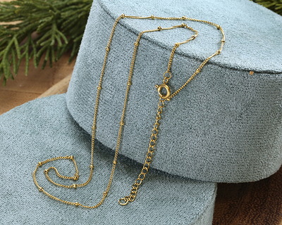 Waterproof 18K Gold PVD Plated Stainless Steel Satellite Chain, 18" Finished w/ 2" extender