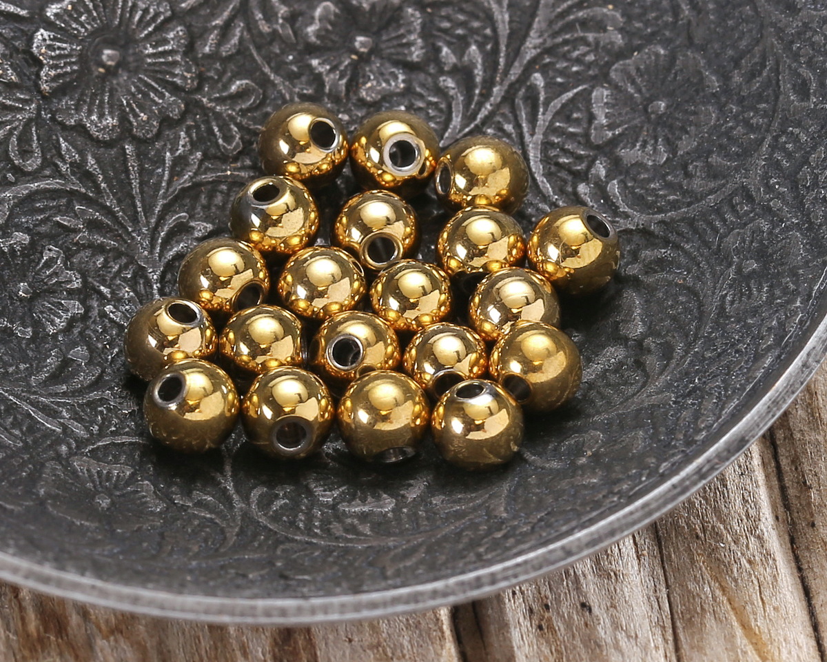 Waterproof 18K Gold PVD Plated Stainless Steel Round 6mm, 1.6mm hole