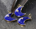18k Gold (plated) Cobalt Enamel Crescent Moon w/ Crystal Star Focal 14x20mm