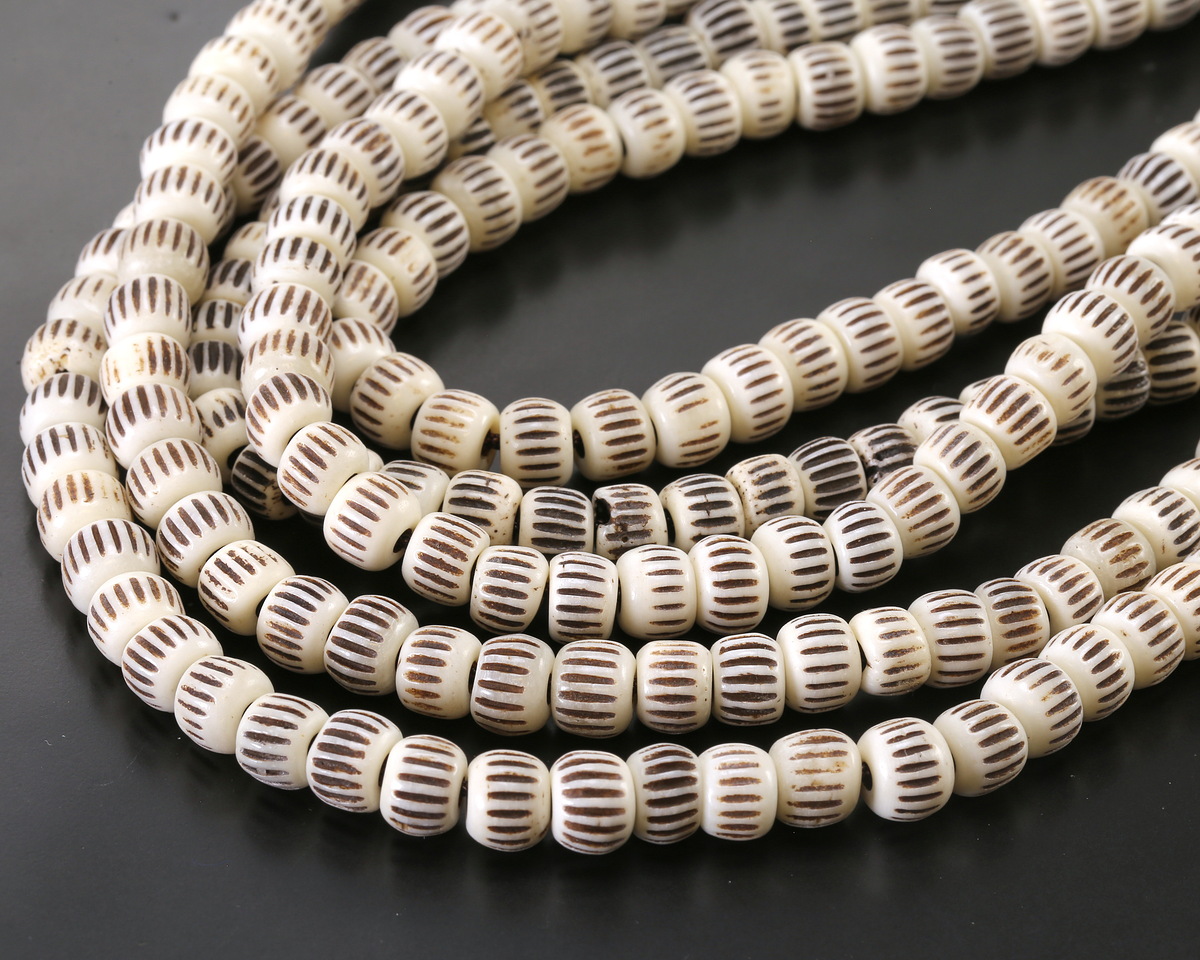 Nepalese Bone w/ Batiked Lines Large-Hole Rondelle 6-7x8mm