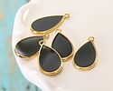 24K Gold (Plated) Transparent Jet Resin Drop Focal 13x23mm