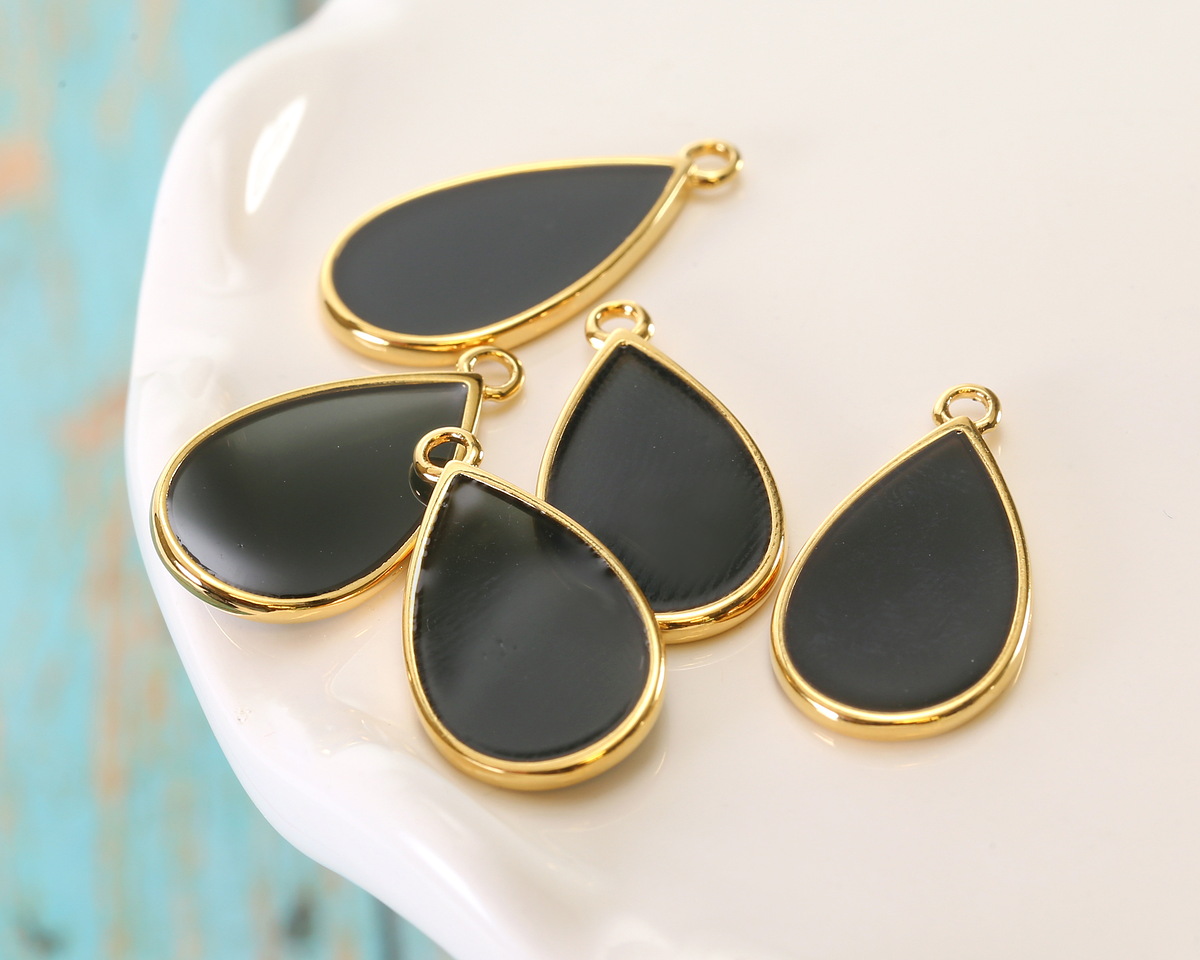 24K Gold (Plated) Transparent Jet Resin Drop Focal 13x23mm