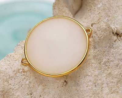 24K Gold (Plated) Transparent White Opal Resin Round Focal Link 33x30mm