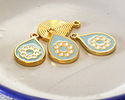 24K Gold (plated) Sea Blue Enamel w/ Flower Drop Focal 13x20mm
