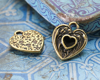 TierraCast Antique Brass (plated) Jet Enamel Heart in Heart Shaped Focal 12.5x14mm