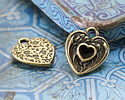 TierraCast Antique Brass (plated) Jet Enamel Heart in Heart Shaped Focal 12.5x14mm