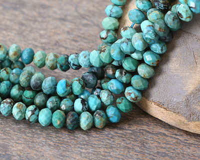 Hubei Turquoise (A, Blue Green w/ Matrix) Microfaceted Rondelle 3x5mm