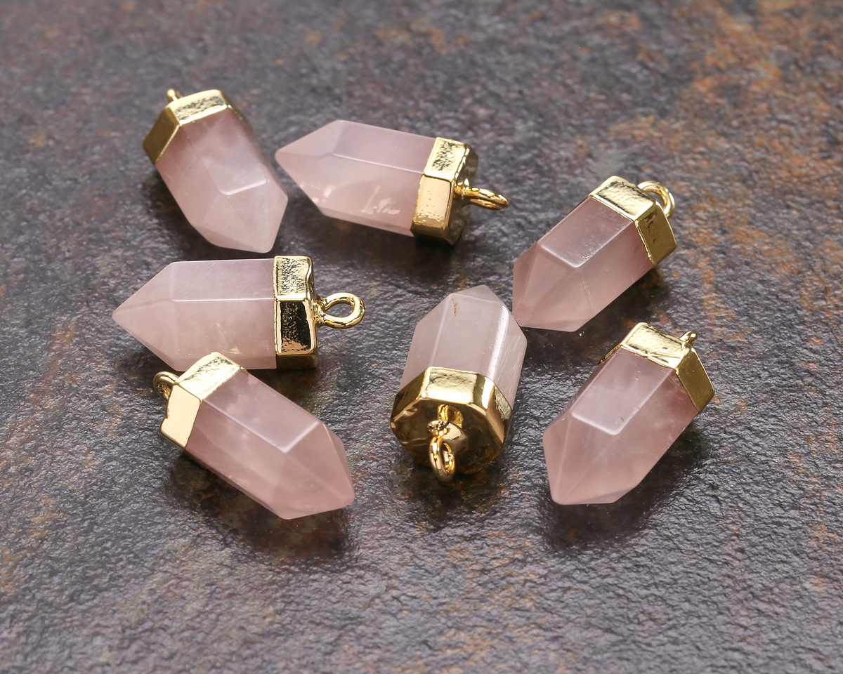 Rose Quartz (Natural) Point w/ Gold Finish 8x16mm