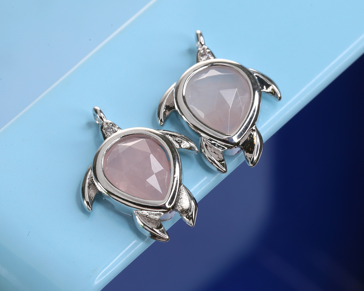 Rose Quartz w/ Silver Finish Sea Turtle Focal 15x19mm