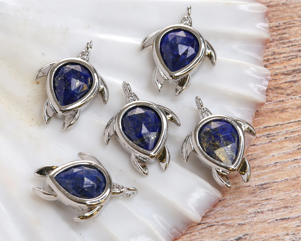 Lapis w/ Silver Finish Sea Turtle Focal 15x19mm