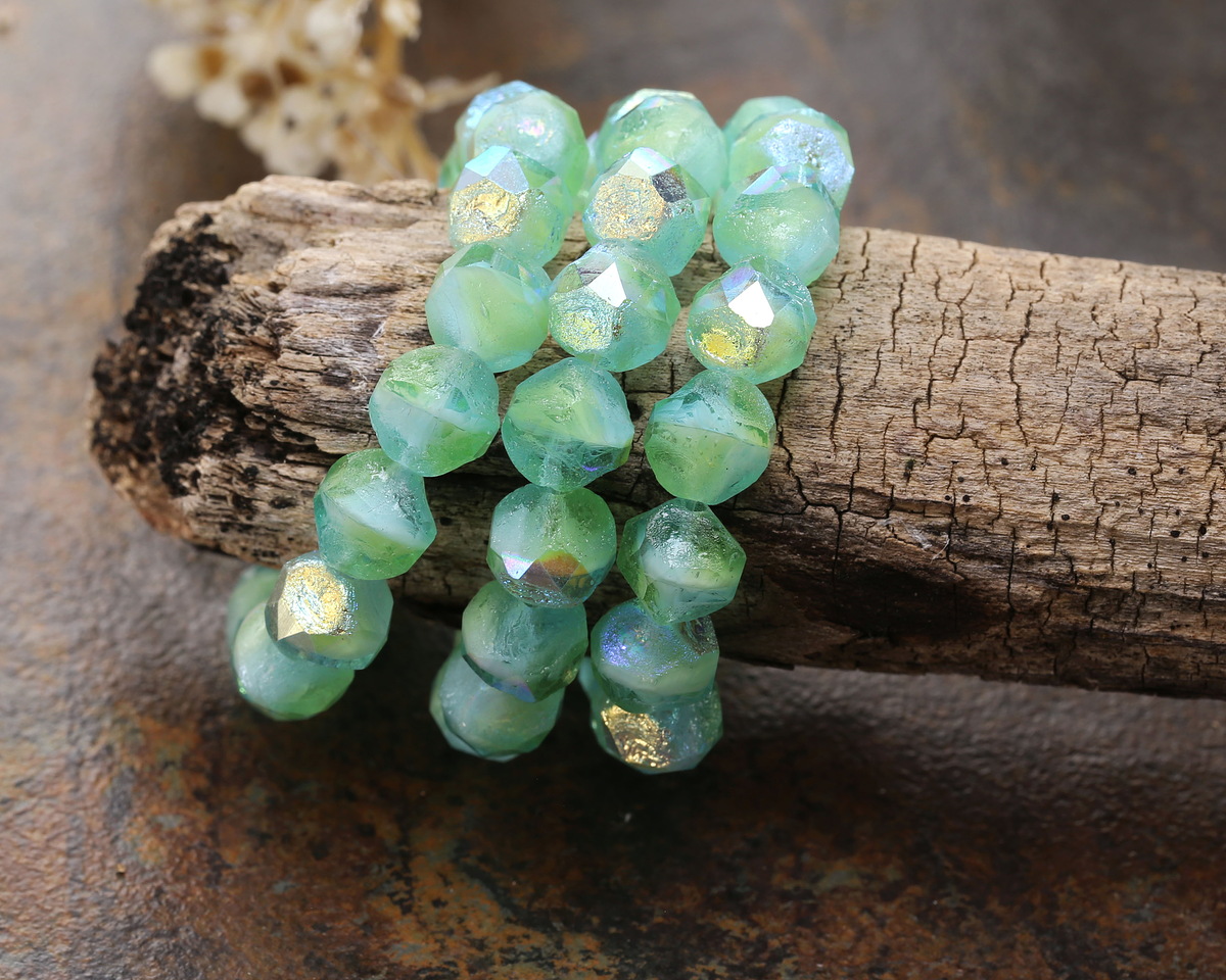 Czech Glass Textured Peruvian Blue Opal AB Chandelier Cut 8mm
