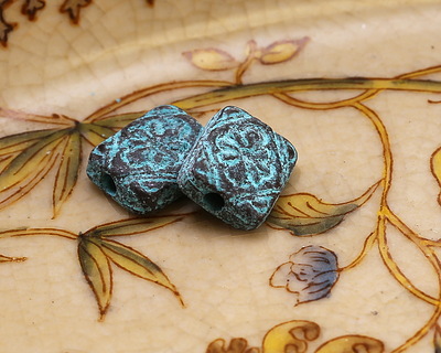 Mykonos Copper (plated) Patina Floral Ornate Rectangle 11x9.5mm