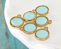24K Gold (Plated) Transparent Sea Green Resin Round Focal 12x14mm