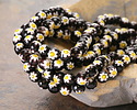 Millefiori Glass Black w/ White Daisy Round 8mm