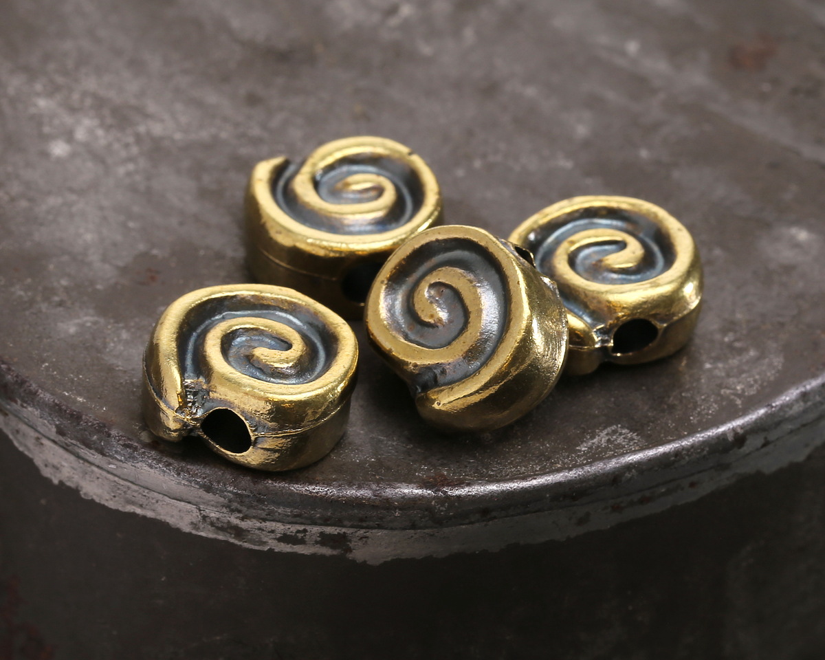 Mykonos Antique Brass (plated) Large Spiral Bead 14mm