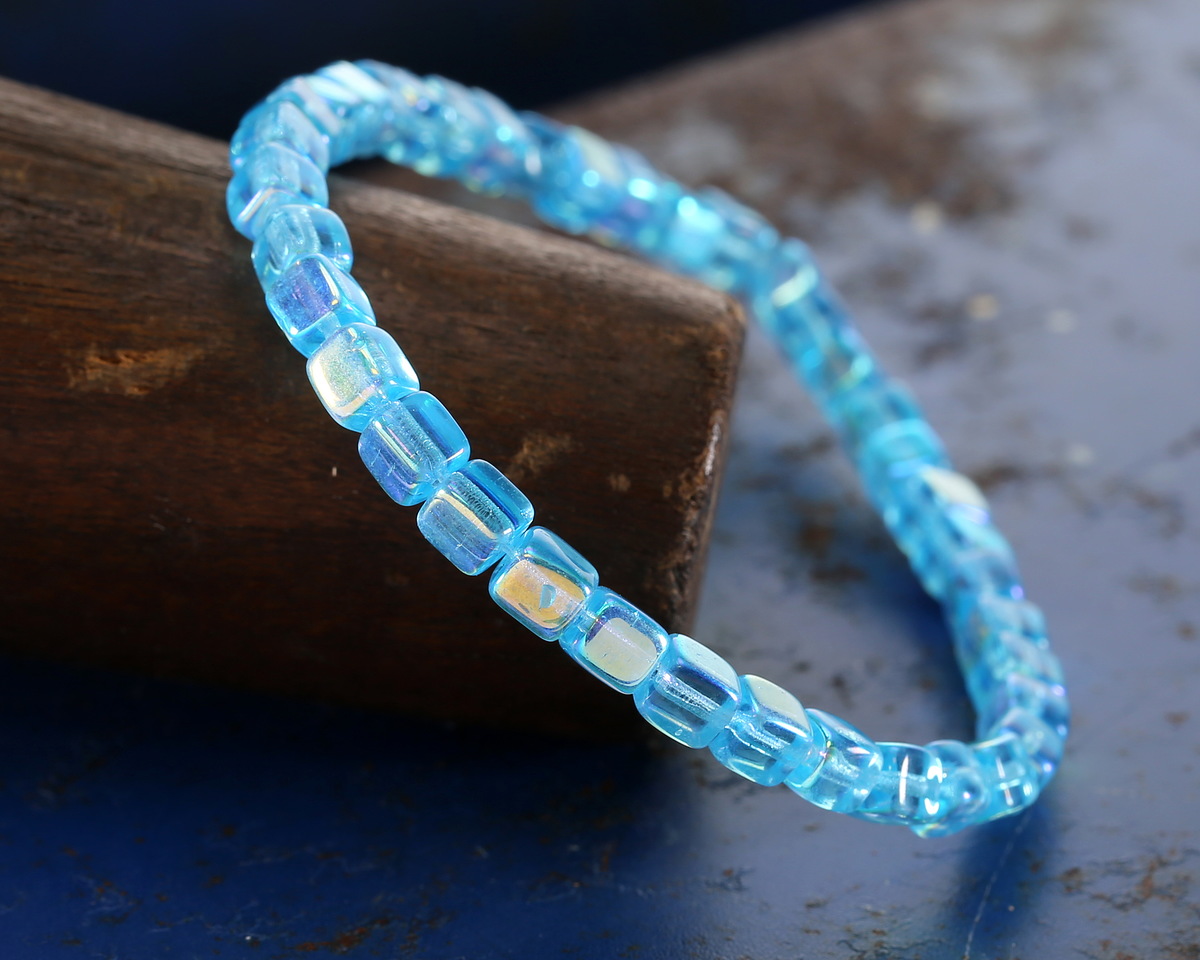 Czech Glass Aquamarine AB Cube 4mm